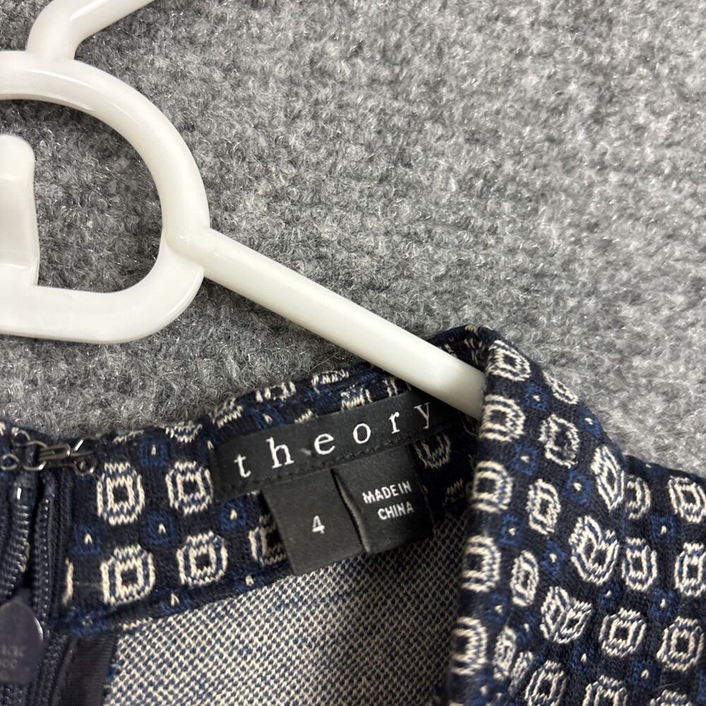 Theory Seraon Palmetto Knit Dress Womens Size 4 Navy Blue Geometric Money - Picture 3 of 9